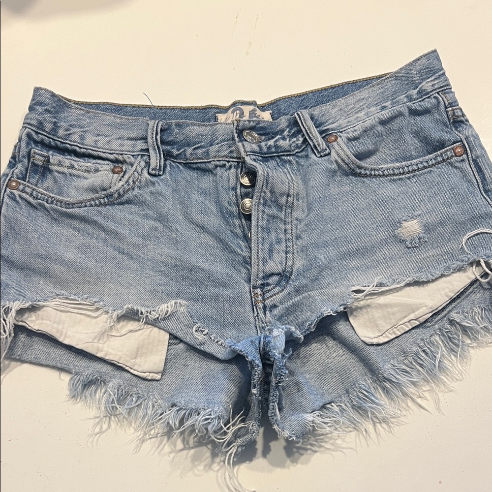 FP Movement by Free People Distressed Blue Jean Shorts